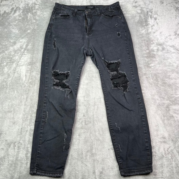 Judy Blue Denim - Judy Blue Boyfriend Jeans Womens 13/31 Black Solid Distressed Stretch Denim